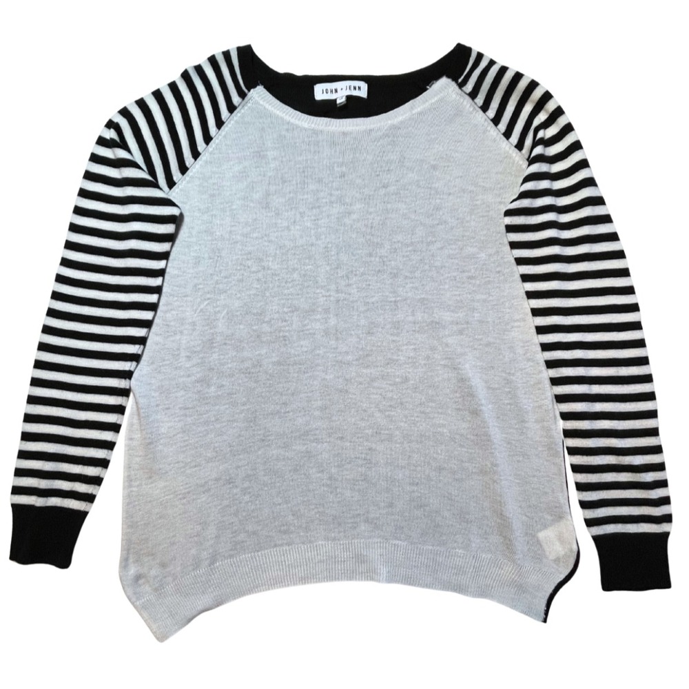 John + Jenn Striped Lightweight Sweater S Raglan Black White Minimalist Nautical